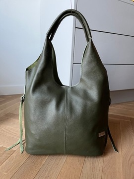 Zielona torebka skóra naturalna shopper torba ze skóry worek 2w1