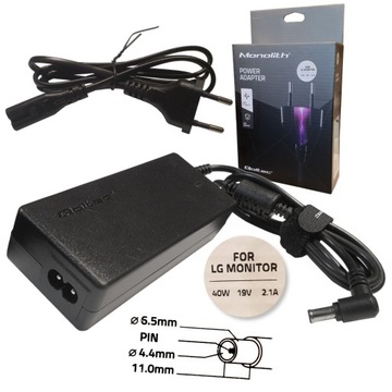 QOLTEC ZASILACZ SIECIOWY DO MONITORA LG 40W 19V 2.1A 6.5*4.4 + KABEL