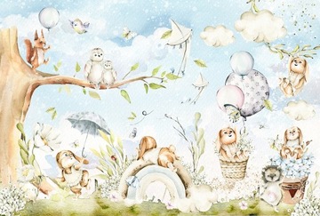 Tapeta dla dzieci łąka, wesołe króliczki 368x248