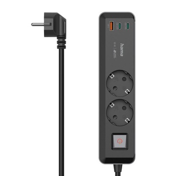 Listwa zasilająca Hama 2g SCHUKO USB-A, USB-C 65W