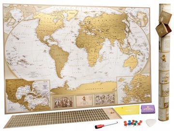 XXL Duża Mapa Świata Zdrapka 88x60cm Antyczna Premium Map z Flagami+Dodatki