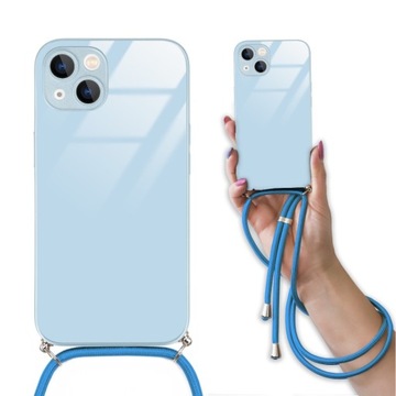 ETUI PREMIUM OBUDOWA CROSSGLAM GLASS NIEBIESKI + BLUE SZNUREK DO IPHONE 13