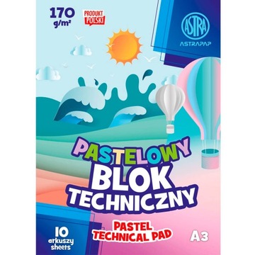 Blok techniczny Astra 10 pastelowych kartek A3