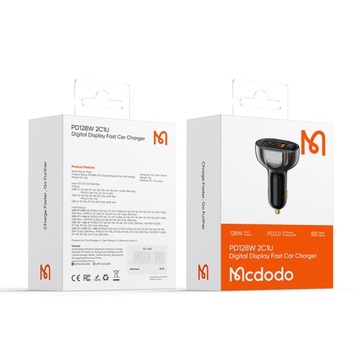 МОЩНОЕ БЫСТРОЕ АВТОМОБИЛЬНОЕ ЗАРЯДНОЕ УСТРОЙСТВО MCDODO С 3XUSB USB-C, 128 Вт, LED