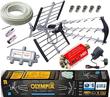 ANTENA Naziemnej DVBT2 200km ZESTAW 3TV +KABEL 20m