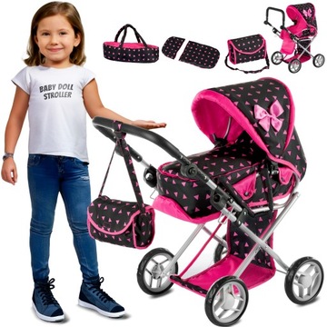 WÓZEK DLA LALEK GŁĘBOKI SPACERÓWKA GONDOLA 3w1 KINDERPLAY TORBA POŚCIEL