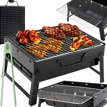 GRILL SKŁADANY TURYSTYCZNY WALIZKA PRZENOŚNY OGRODOWY WĘGLOWY + SZCZYPCE