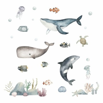 NAKLEJKI NA ŚCIANĘ PODWODNY ŚWIAT OCEAN WIELORYB L
