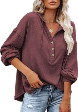 bluza oversize z długim rękawem zapinana na guziki bluzy ze sznurkiem