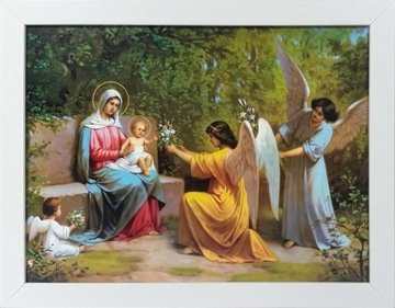 OBRAZ 35x45 MARIA I JEZUS BIAŁA RAMA