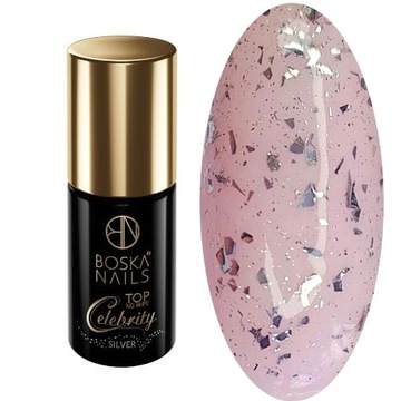 BOSKA NAILS TOP CELEBRITY SILVER TOP NO WIPE Z KAWAŁKAMI SREBRNEJ FOLII 6ml