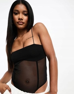 Asos Design kwu siateczka czarne na ramiączkach body stringi łączenie M