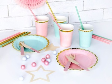 Talerzyki miętowe metaliczny złoty brzeg talerze 6