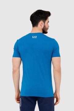 EA7 T-shirt męski niebieski z dużym białym logo S