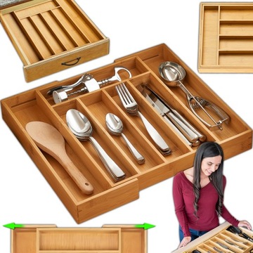 WKŁAD ORGANIZER DO SZUFLADY KUCHENNEJ NA SZTUĆCE BAMBUSOWY PREMIUM XXL 55cm
