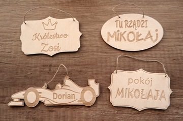 ZAWIESZKA TABLICZKA na drzwi imię dziecka DREWNO