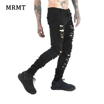 Black Men Jeans Narrow Feet High Street Punk Rock