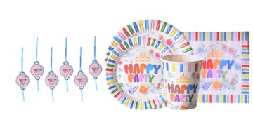 ZESTAW PAPIEROWY KUBECZKI TALERZYKI HAPPY PARTY