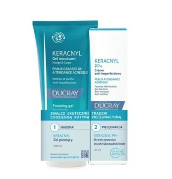 Ducray Keracnyl żel 200 ml + Keracnyl PP+ krem na trądzik 30ml