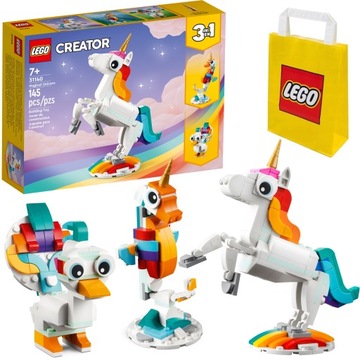 LEGO Creator Magiczny jednorożec Konik morski Paw 31140 Klocki Lego + Torba