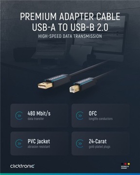 Кабель USB 2.0 A/B, позолоченный, 3 м