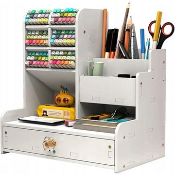 STYLOWY DREWNIANY ORGANIZER BIURKO WIELOFUNKCYJNY