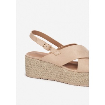 BUTY ESPADRYLE DAMSKIE SANDAŁY PLATFORMA BEŻOWE 40