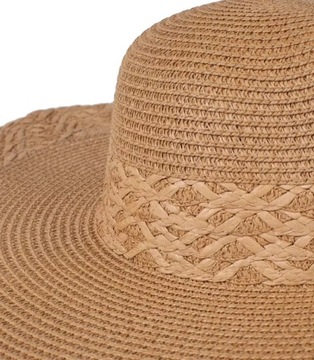 Modny duży pleciony damski kapelusz szerokie rondo (Brązowy)