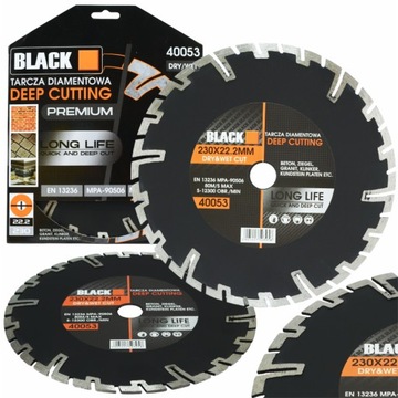 TARCZA DIAMENTOWA GŁĘBOKIE CIĘCIE DO BETONU CEGŁY KOSTKI 230mm x22.2 BLACK