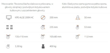 Тележка с колесами fi 200 alu из резины с тормозным щитом 400 кг