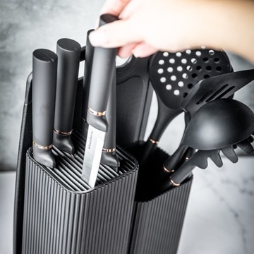 Набор из 5 ножей + набор из 5 кухонной посуды + нарезающая доска + подставка