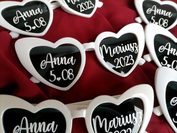очки-сердечки на свадьбу, девичник, персонализированные с надписями