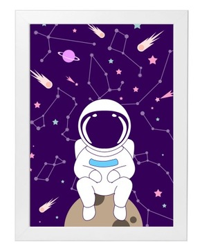 PLAKAT A4 OBRAZEK DLA DZIECKA KOSMOS PLANETY RAMKA