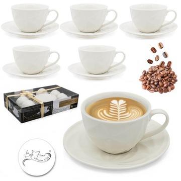 Filiżanki do kawy 6 szt porcelanowe ze spodkiem 6+6 komplet biały 240 ml