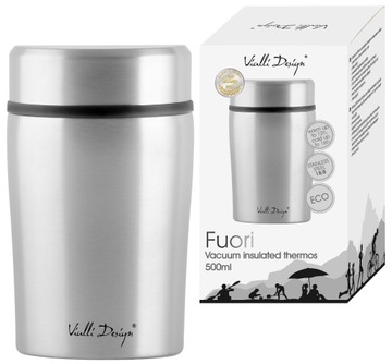 FUORI ВАКУУМНЫЙ СТАЛЬНОЙ ТЕРМОС ДЛЯ СУПА, РИСА, ПУДТАЙМА, СЕРЕБРЯНЫЙ 0,5 л