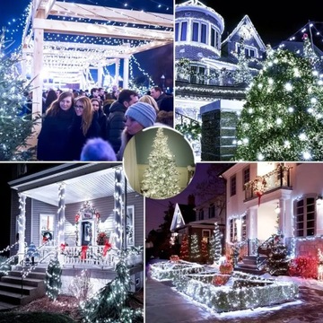 200 LED ZIMNY BIAŁY MOCNE LAMPKI CHOINKOWE ZEWNĘTRZNE WEWNĘTRZNE ŚWIĄTECZNE