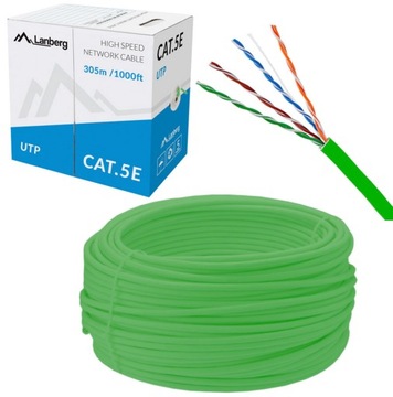 KABEL SIECIOWY LAN UTP KAT 5E 100m SKRĘTKA zielony