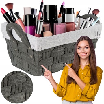 KOSZYK PLECIONY POJEMNIK ORGANIZER GRAFITOWY KOSZYCZEK KOSZ 30x20x15 cm