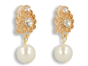 Klipsy do uszu złote wiszące z perełką