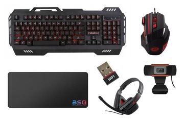 Zestaw Gamingowy Klawiatura Mysz Adapter WiFi Słuchawki Kamera DLA GRACZA