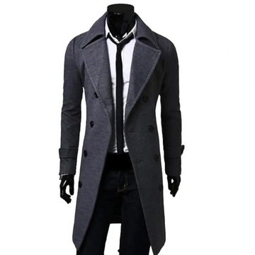 Simple Men Jacket Streetwear Long Trench Coat Turn