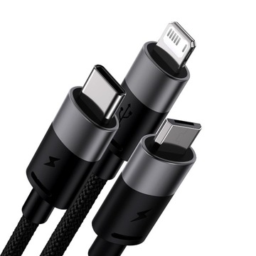 USB-КАБЕЛЬ BASEUS — micro USB/Lightning/USB-C ДЛЯ ВСЕХ ТЕЛЕФОНОВ 1,2 м