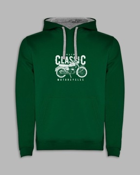 BLUZA Z KAPTUREM - motor prl motocykl WSK Ciemnozielony M