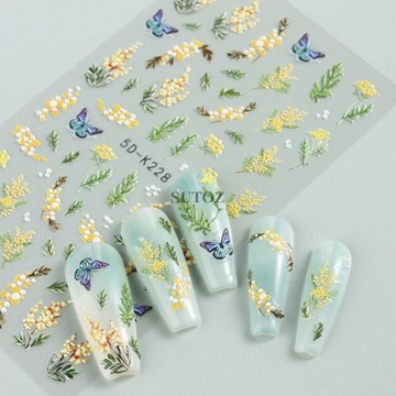 5D цветы наклейки для ногтей мимоза весенний дизайн