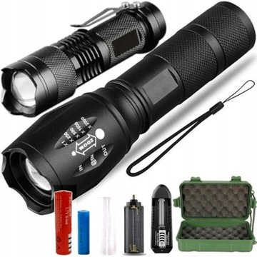 MOCNA LATARKA TAKTYCZNA LED ZOOM SURVIVALOWA CREE AKUMULATOROWA 2 SZT