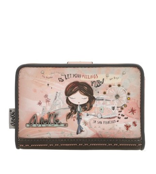 ANEKKE damski portfel z blokadą RFID portmonetka Peace & Love Pink