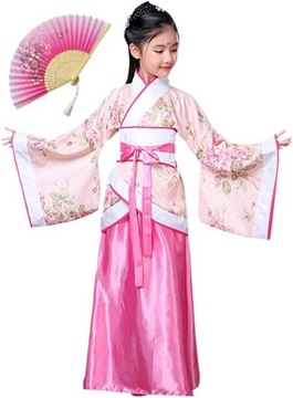STRÓJ do tańca CHINKA KIMONO JAPONKA WACHLARZ 130/140 KOSTIUM HANFU