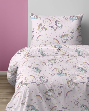 ПОСТЕЛЬНОЕ ПОСТЕЛЬНОЕ ДЛЯ ДЕВОЧКИ 140Х200 РОЗОВЫЙ ЕДИНОРОГ РАДУЖНОЕ ОБЛАКО