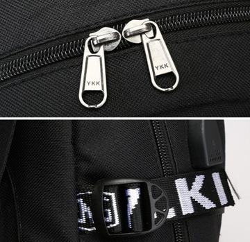 PLECAK MŁODZIEŻOWY CZARNY NA LATOPA ODBLASKOWY USB