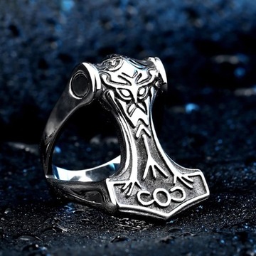 ОБРУЧАЛЬНОЕ КОЛЬЦО ВИКИНГА СИГНАЛ, МОЛОТОК ТОРА, СТАЛЬ 316L